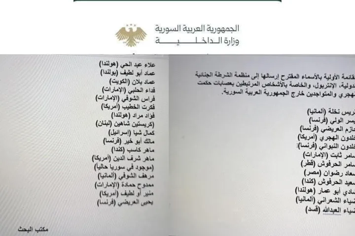 وثيقة مزورة بترويسة وزارة الداخلية تدّعي إحالة أسماء "مرتبطين بعصابات الهجري" إلى الإنتربول